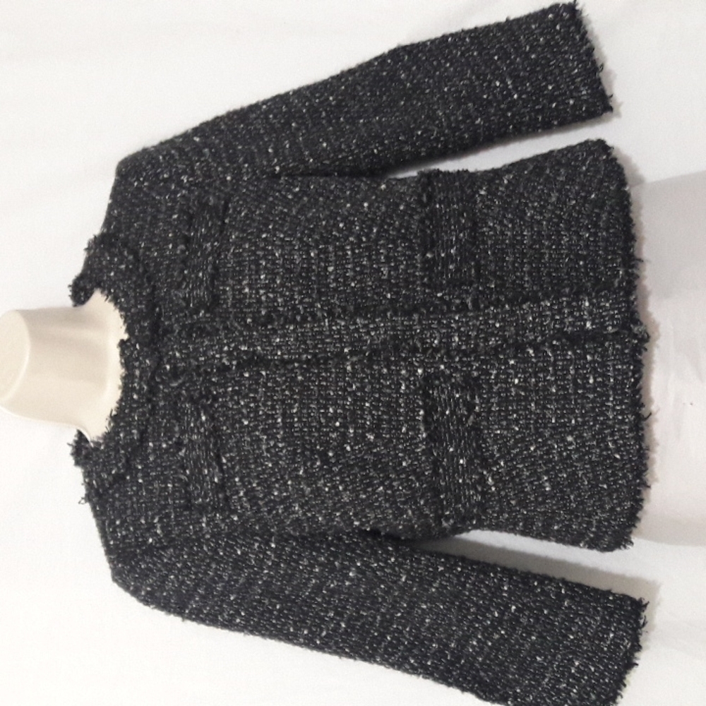 Michael Kors WomenJacket Size 4P Black White Tweed Snap Front Wool Cotto…